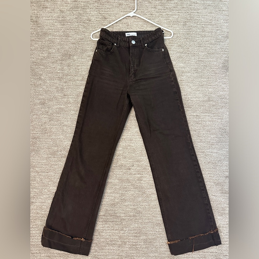 Zara brown straight high waisted jeans, Size: 0, 25